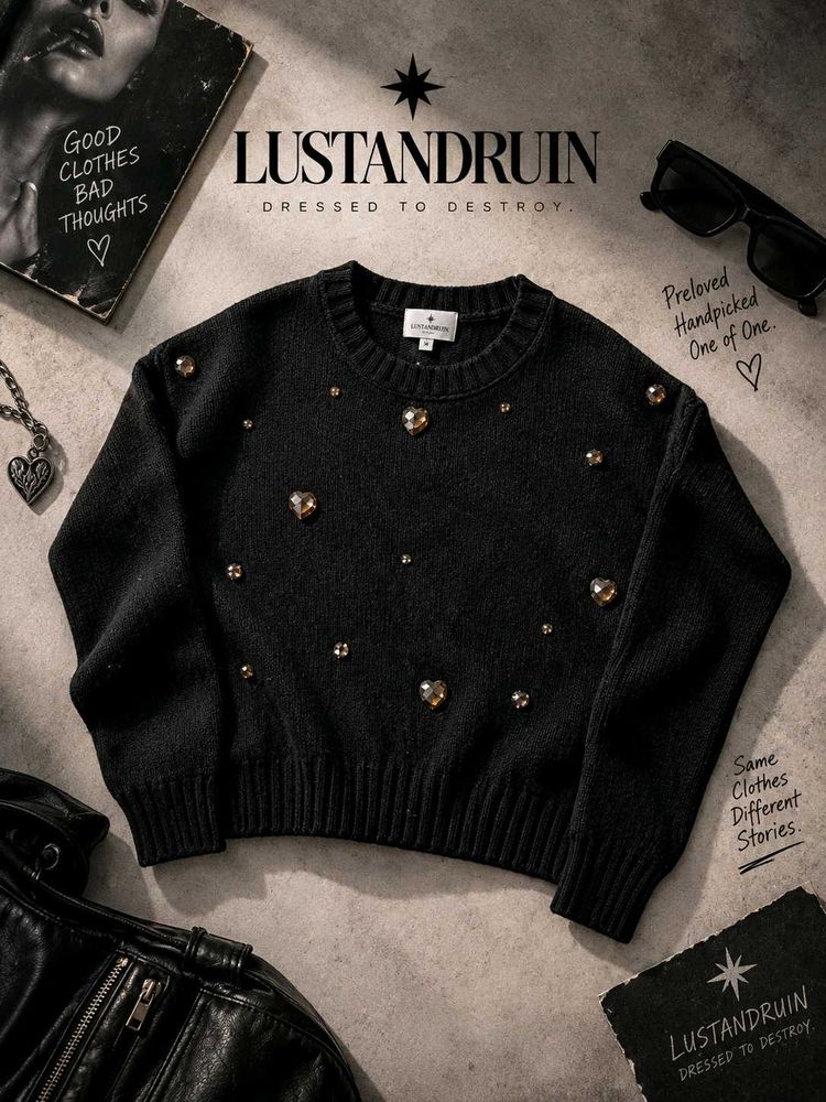 EMBELLISHED BLACK KNIT SWEATER — STUDDED DETAIL
