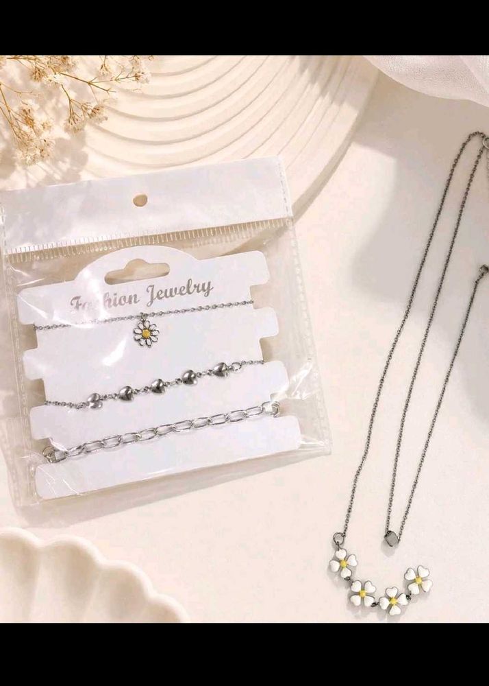 Cute Daisy Flower Necklace &amp; Bracelet Set