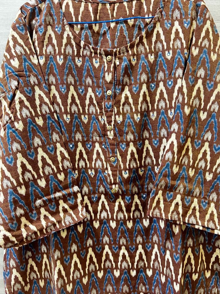 Brown Ikat Print Kurta with pants