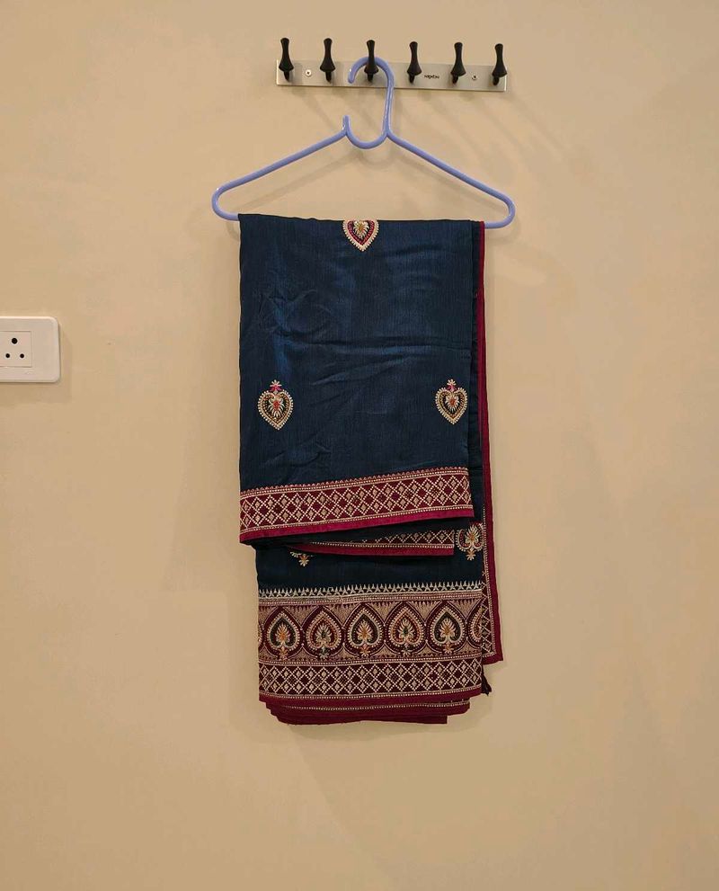 Elegant Embroidered Blue Saree