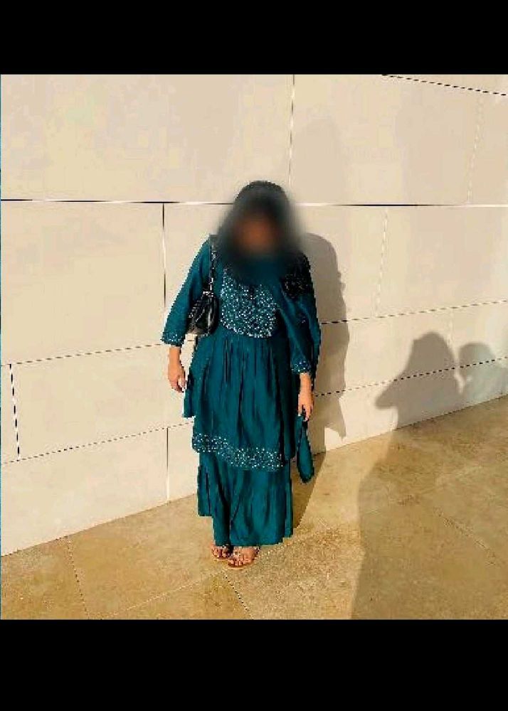 Embroidered Teal Kurta Set