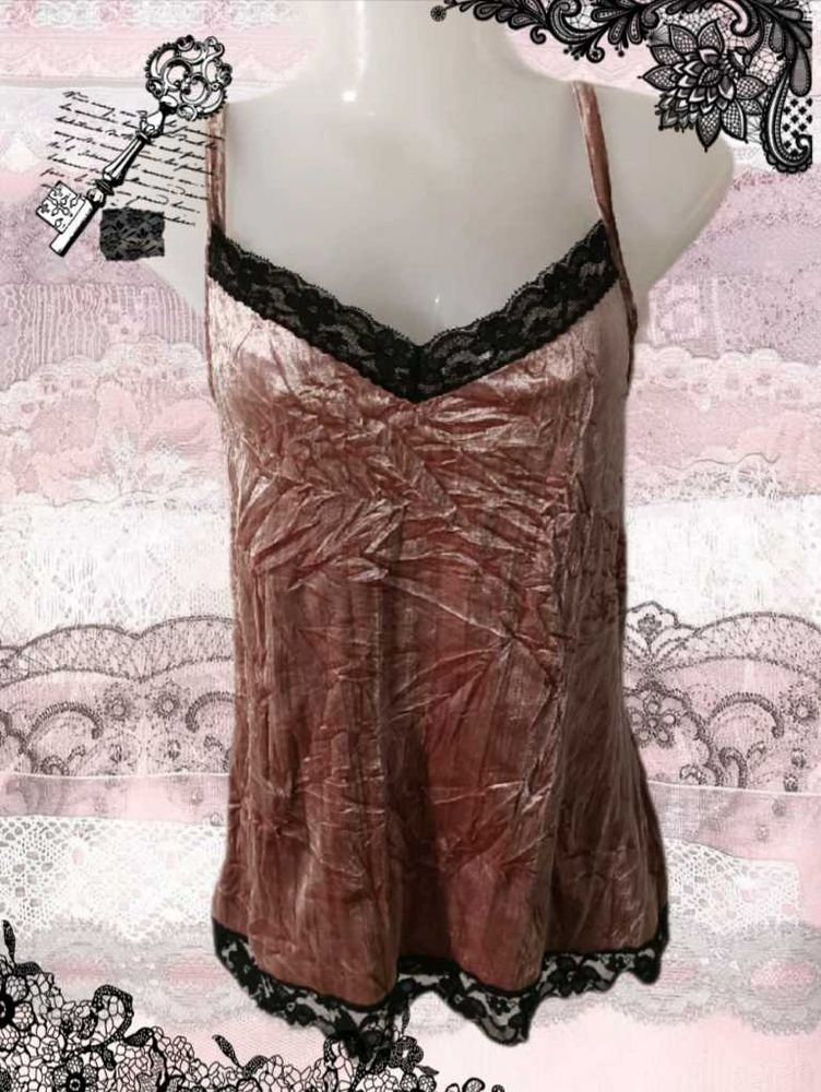 Y2K Velvet Lace Trim Cami Top