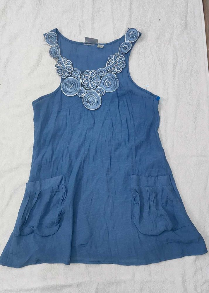 Boho Blue Linen Blend Dress