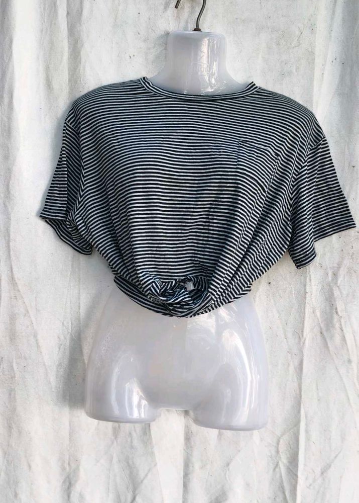Striped Knot-Front T-Shirt
