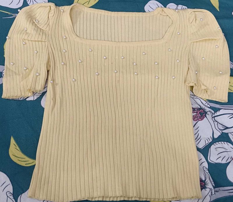 Pretty Yellow Beaded Top
