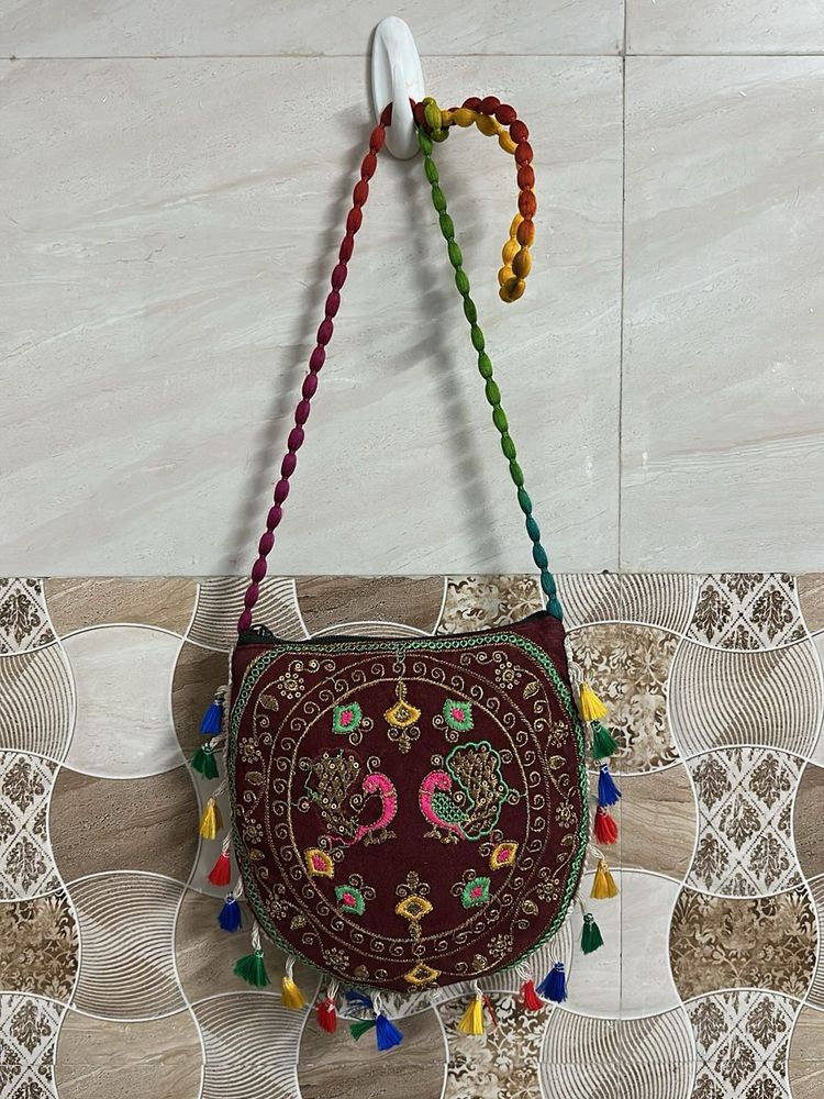 Boho Embroidered Peacock Sling Bag