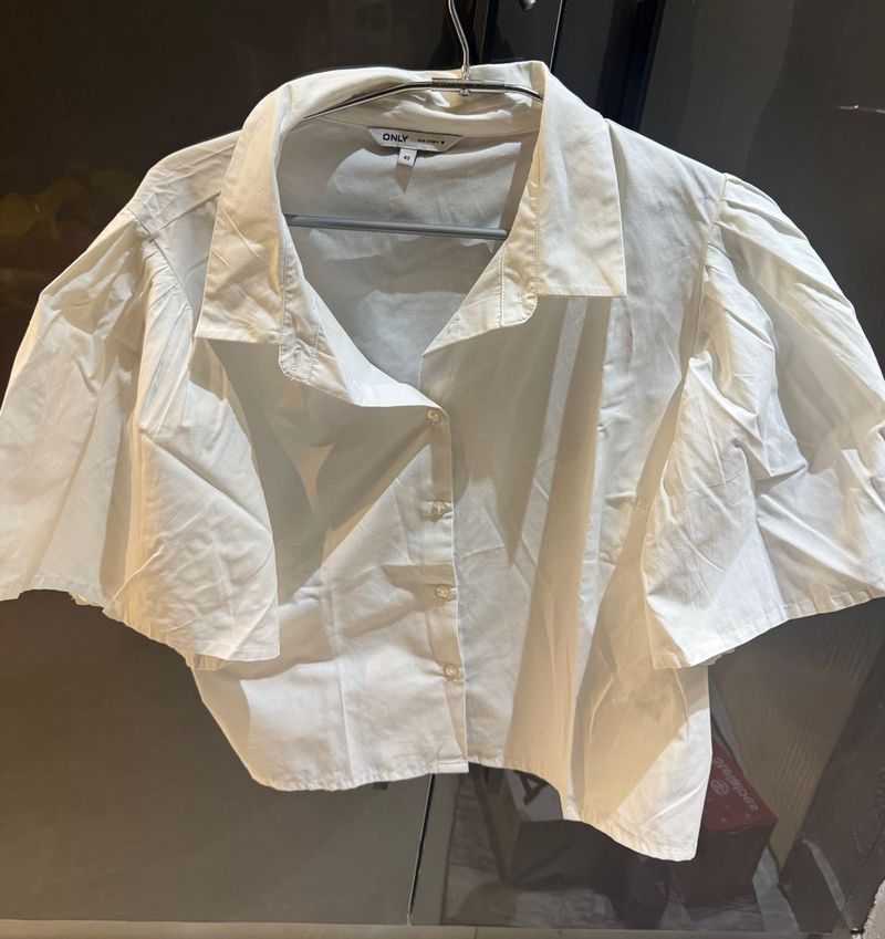ONLY White Puff Sleeve Collared Shirt
