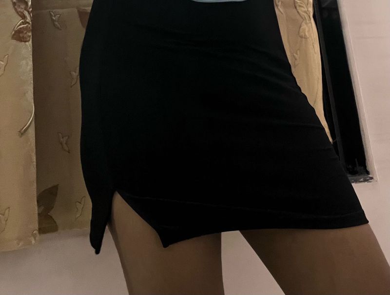 Black Mini Skirt with Slit