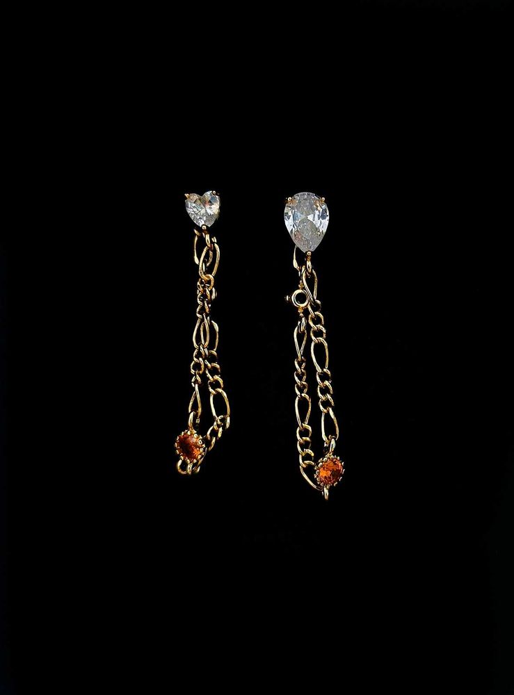 Anti-Tarnish Golden Chain Crystal Studs Earrings
