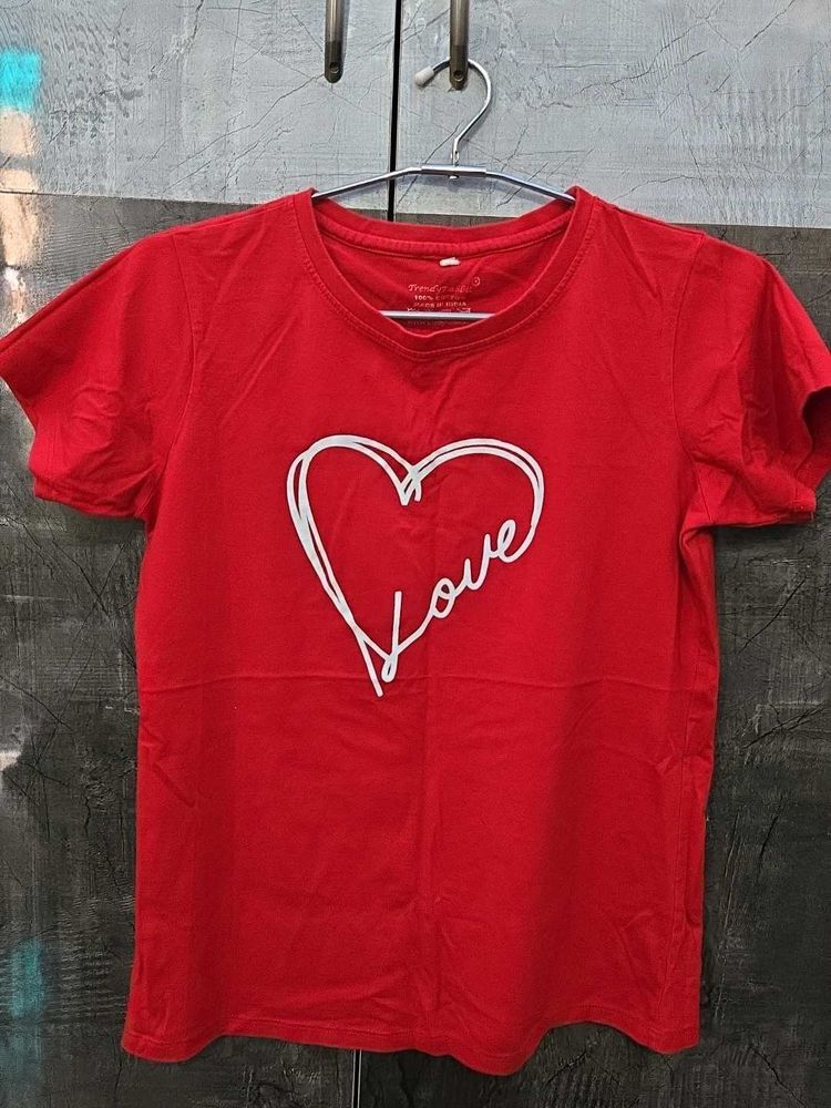 Girls Red Love Heart T-Shirt