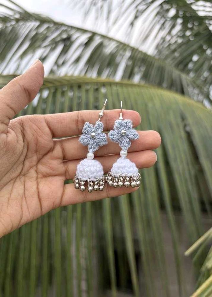 Crochet Flower Jhumka Earrings