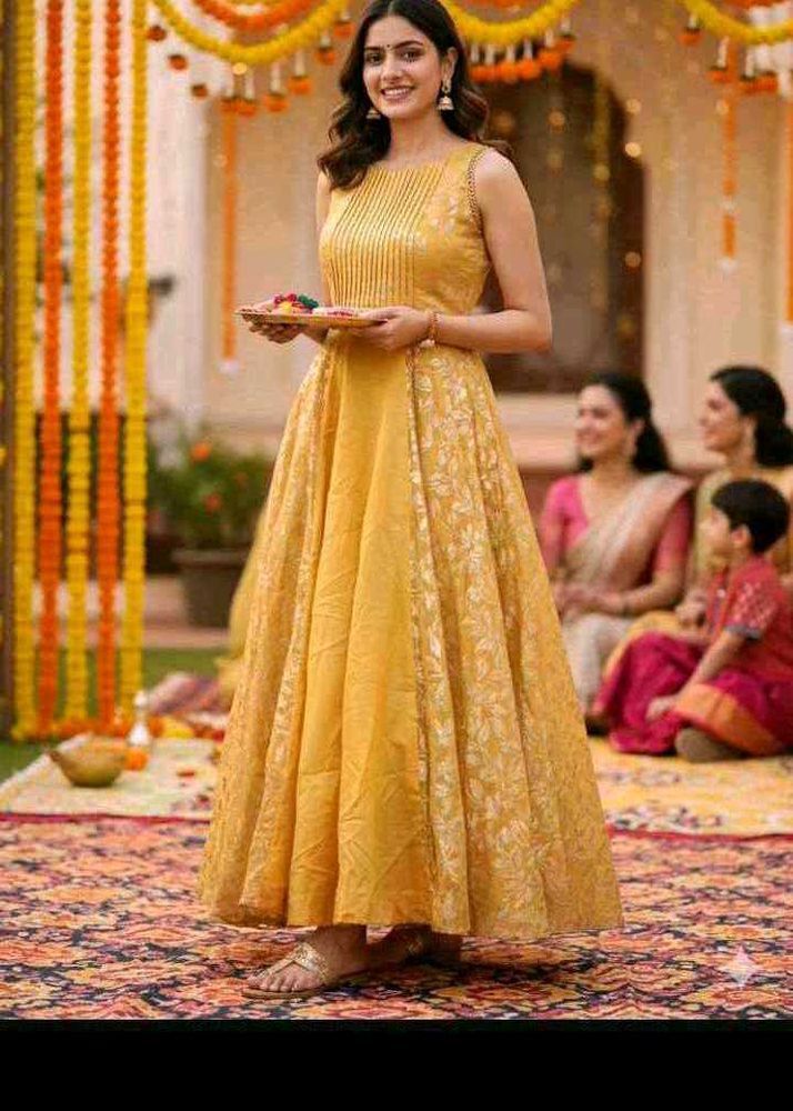 bust 36 Elegant Yellow Ethnic Gown