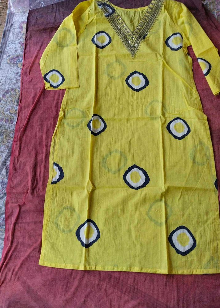 Yellow Kurta with Abstract Print