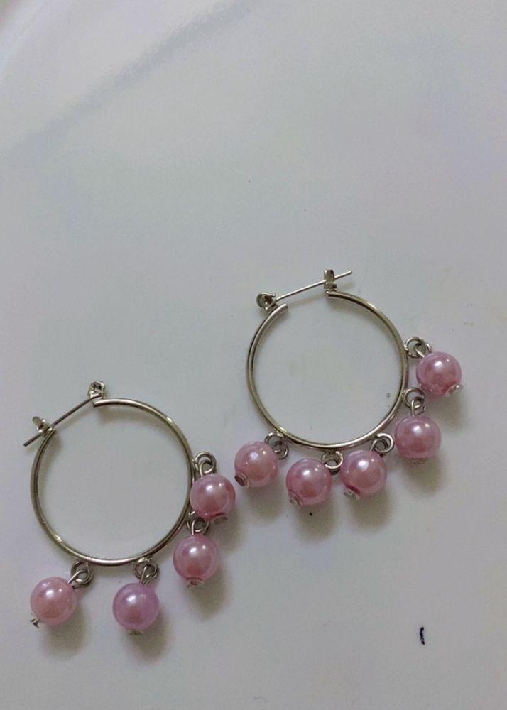 New Aesthetic Pastel Pink Pearl  Hoop Earrings ✨