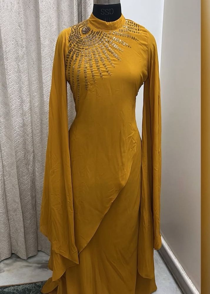 Elegant Mustard Yellow Flowy Dress