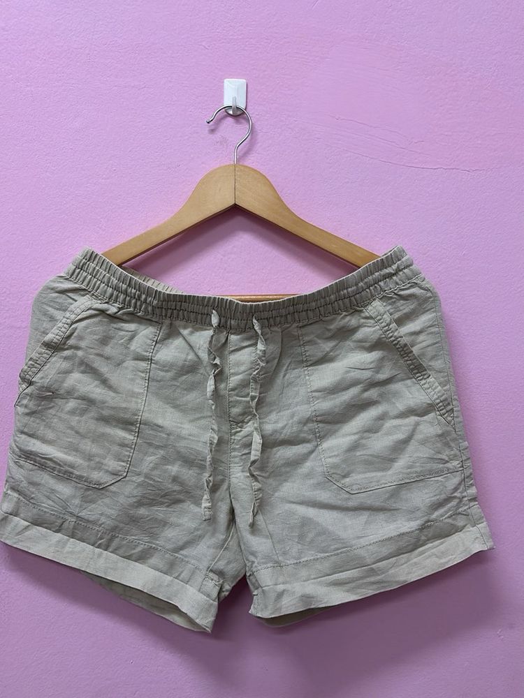 Casual Drawstring Linen Blend Shorts