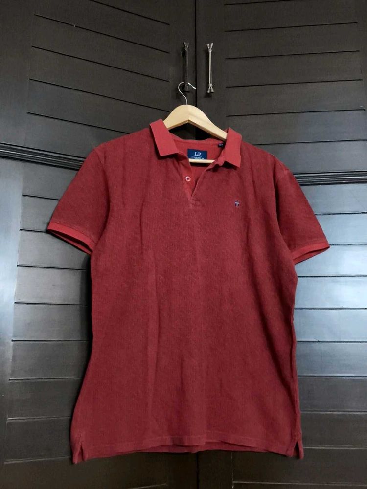 Louis Philippe Men Classic Red Polo T-shirt