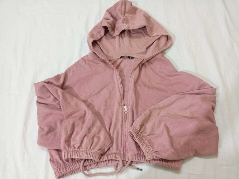 Pink Cropped Hoodie Jacket