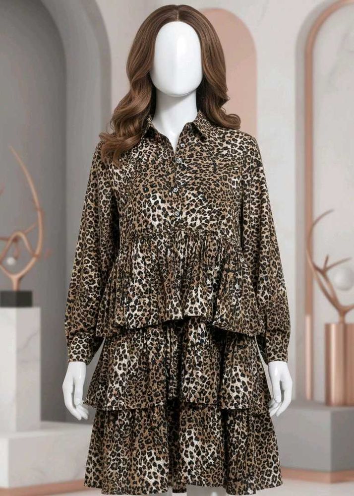 Animal Cheetah Print Ruffled Tiered Dress