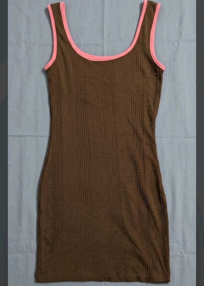 Westside Brown Ribbed Tank Top with Pink Trim – Ne