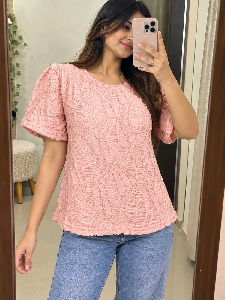 Chic Puff Sleeve Textured Top Size M-L 34"-38"