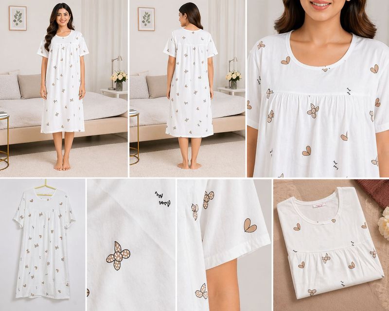 White Nightgown with Heart &amp; Butterfly Print
