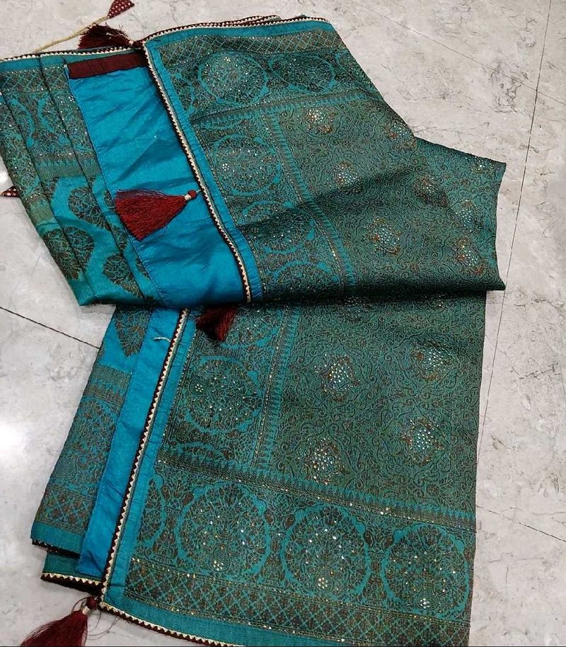 Elegant Teal Embroidered Saree