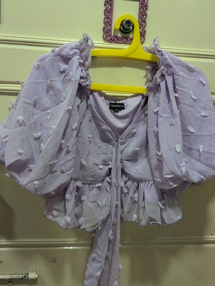 Sheer Lavender Puff Sleeve Top
