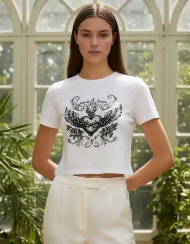Shein White Graphic Print Crop T-Shirt