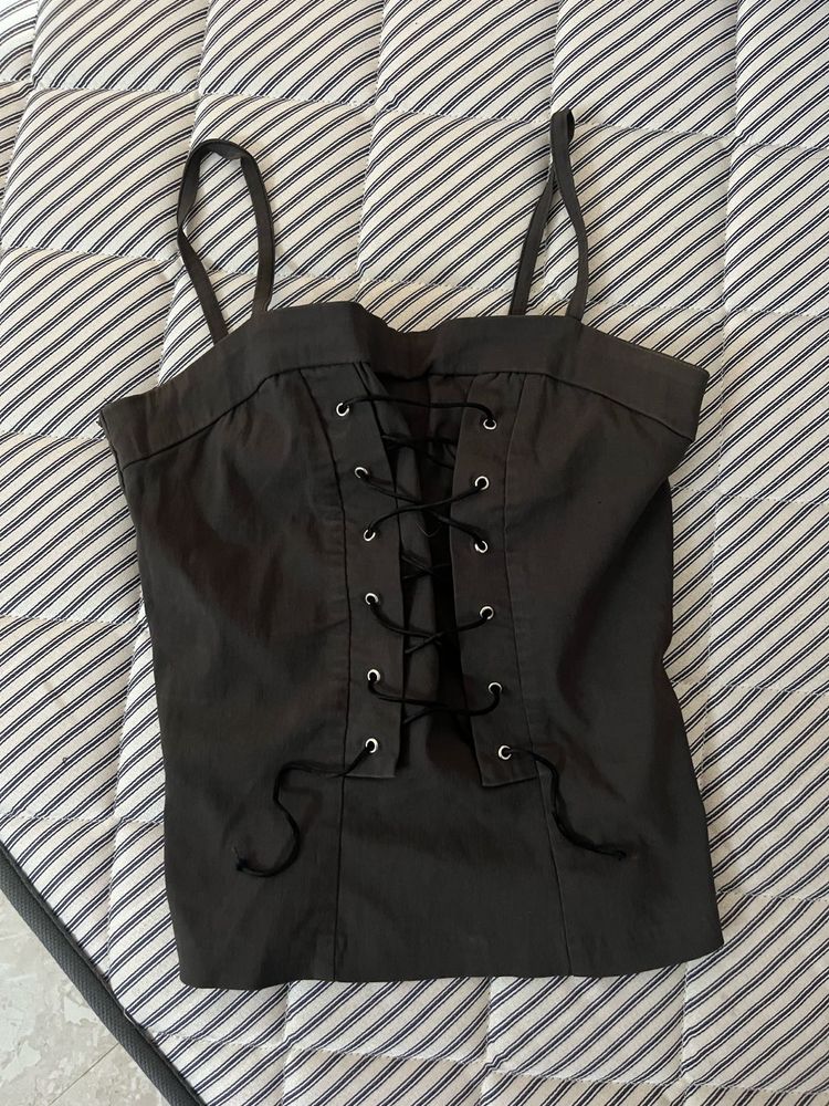 Black Corset Style Tank Top