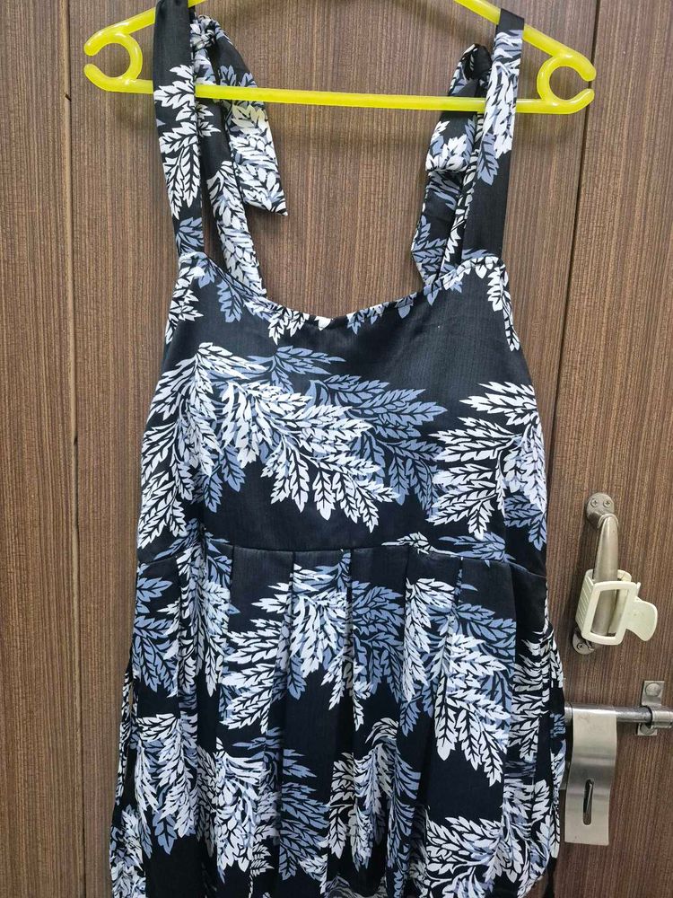 Stylish Leaf Print Midi Dress