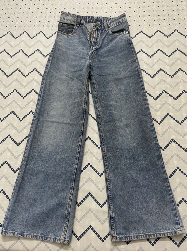 H&amp;M Wide Leg Blue Denim Jeans