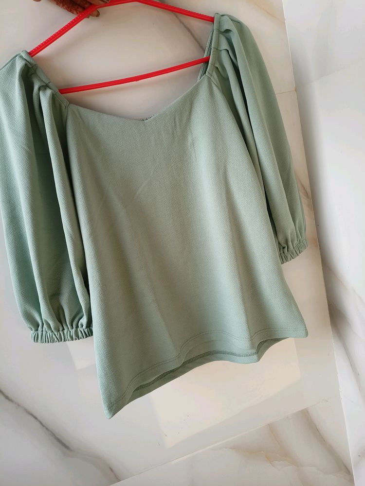 Sage Green Puff Sleeve Top