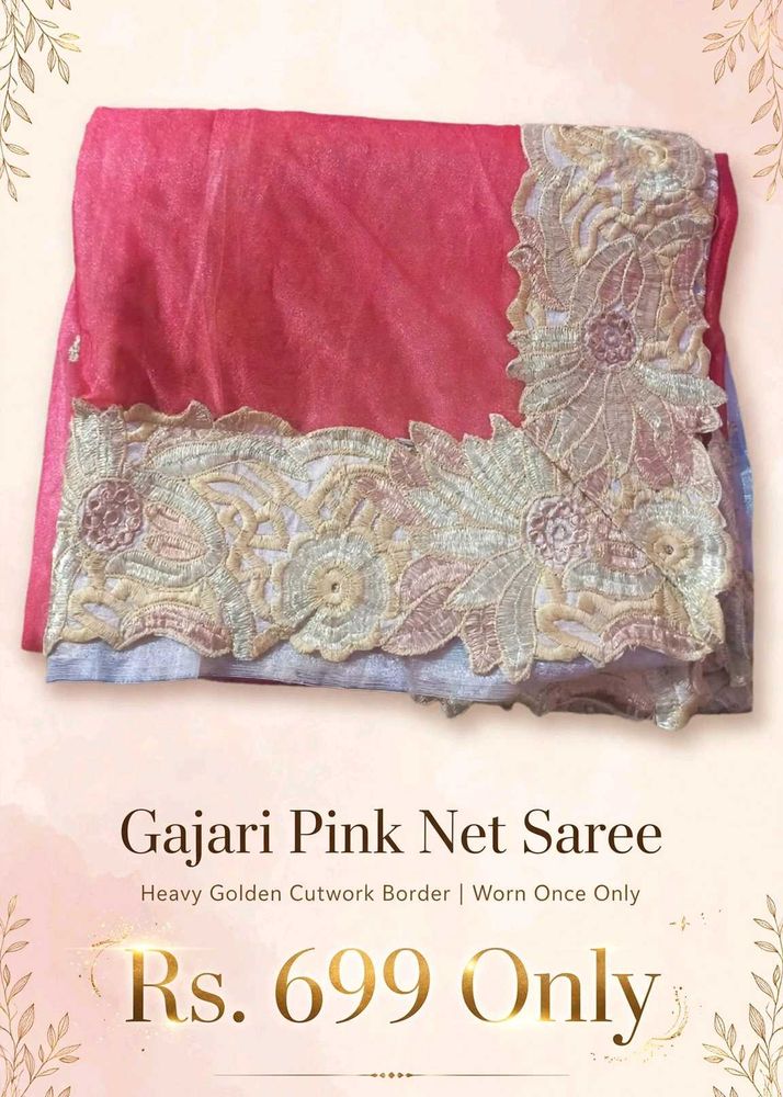 Gajari pink Designer net saree with heavy golden c