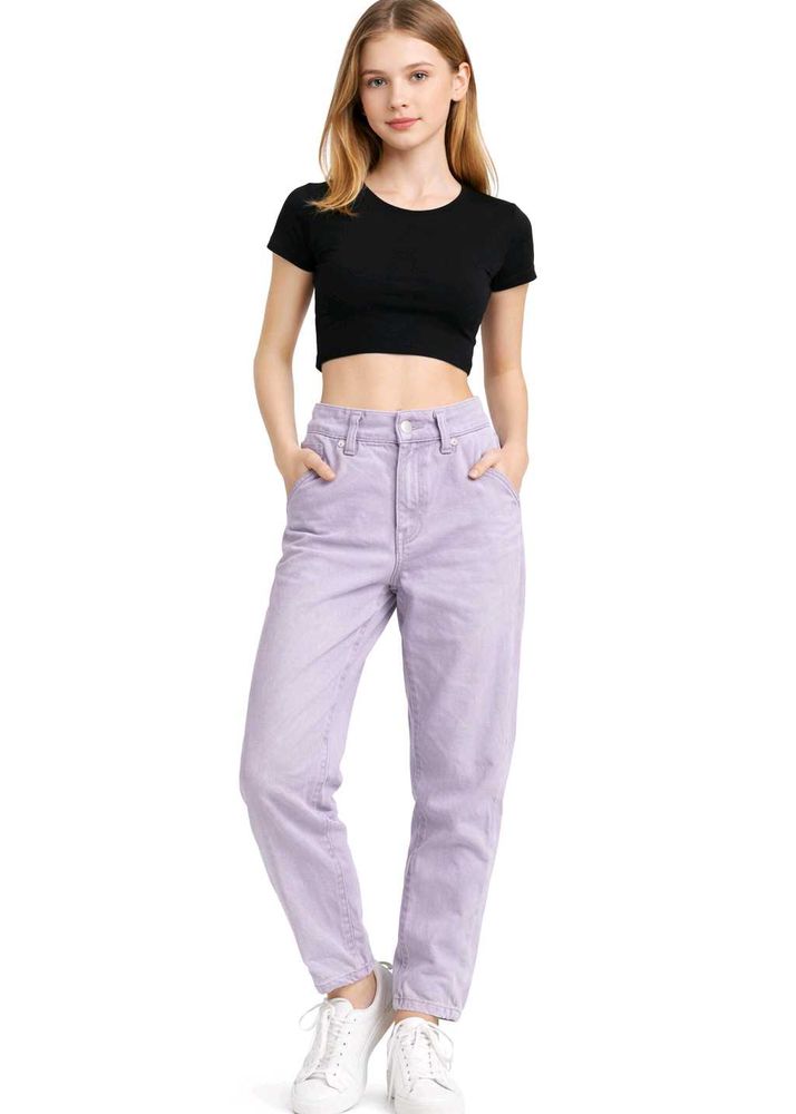 Lavender Baggy Jeans with Black Crop Top