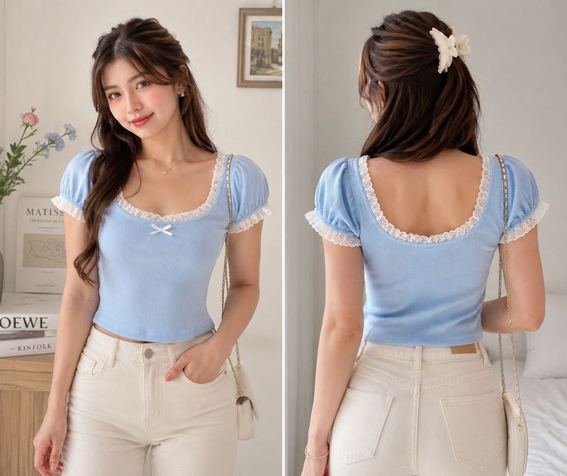 Sweet Blue Puff Sleeve Top