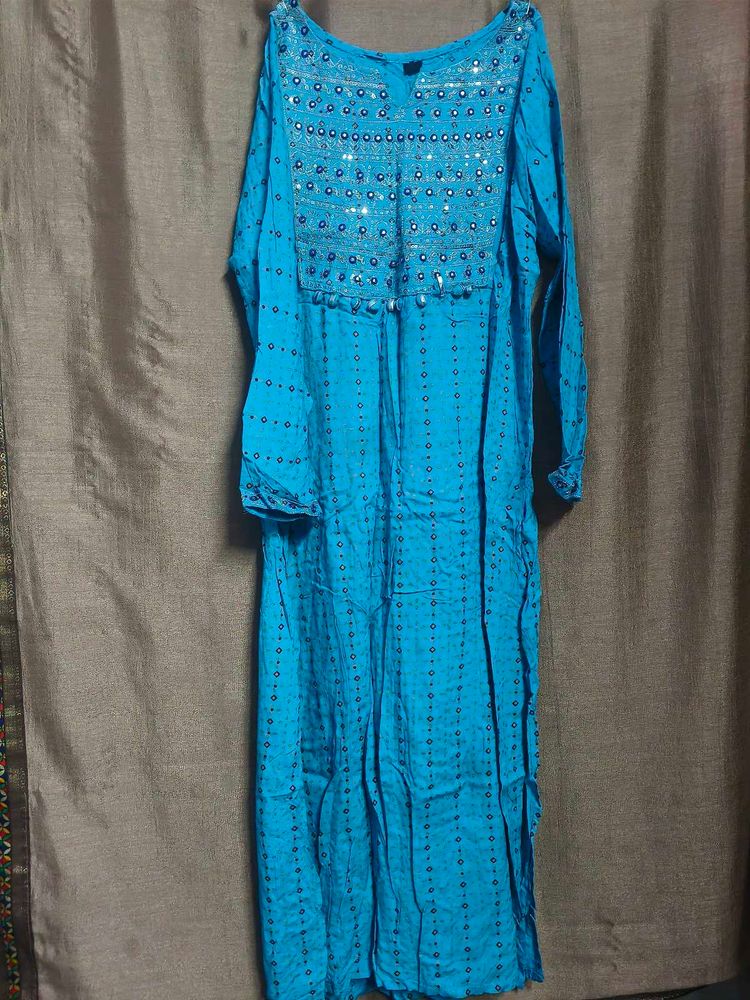 Bright Blue Embroidered Kurta