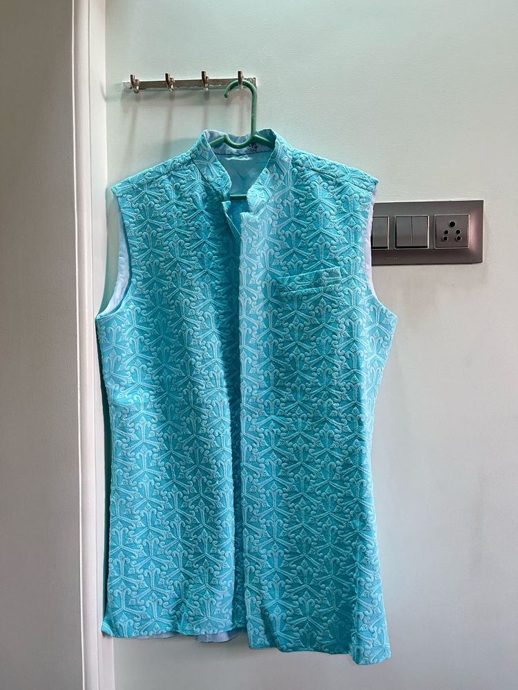 Men's Blue chikankari Nehru Jacket/koti