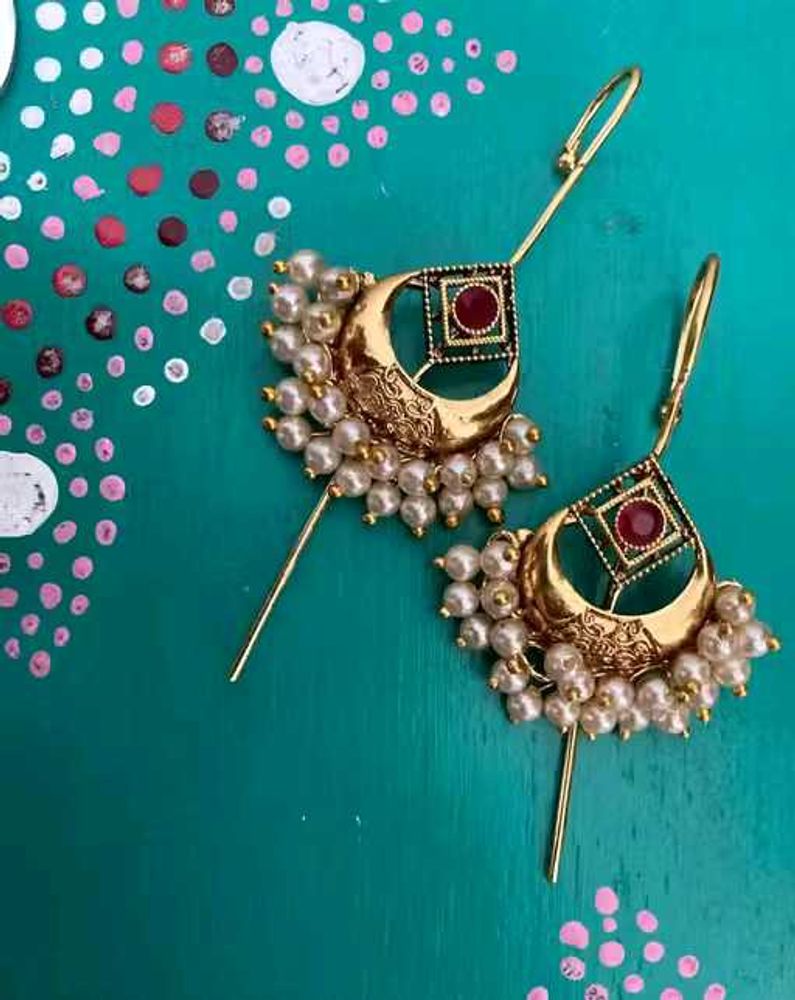 Elegant Pearl &amp; Ruby Earrings
