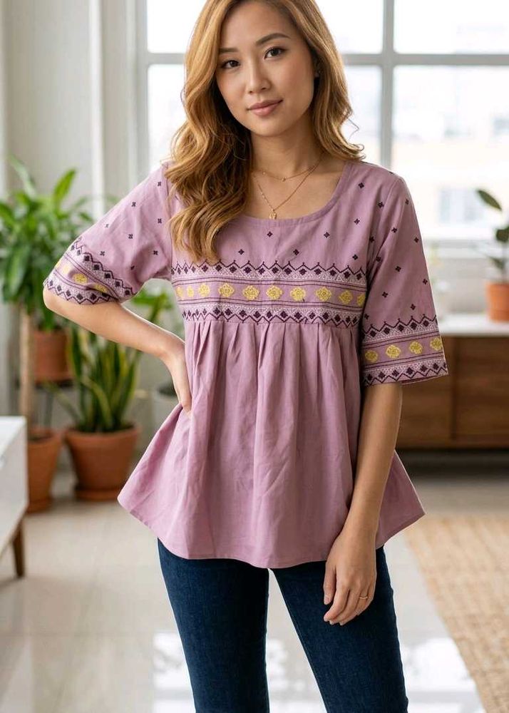 Embroidered Peplum Top