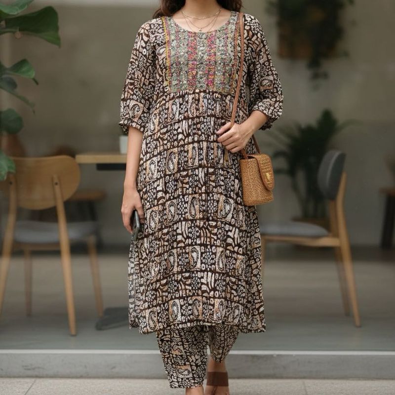 Brown Printed coord Set