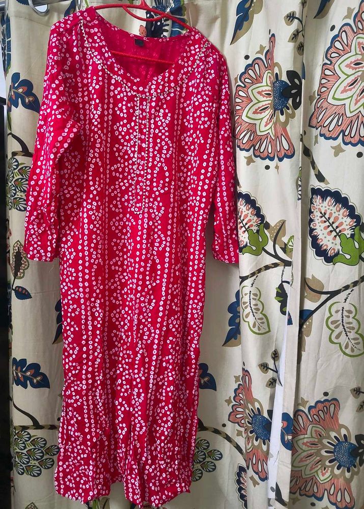Red &amp; White Print Kurta in less price