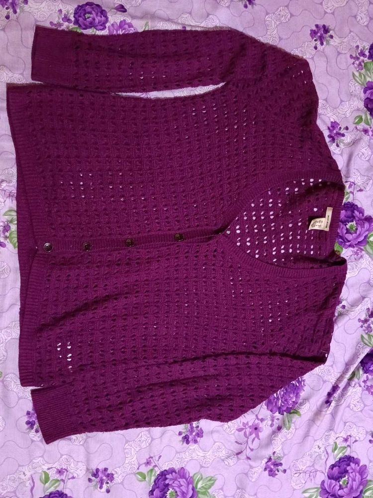 Purple Cropped Cardigan