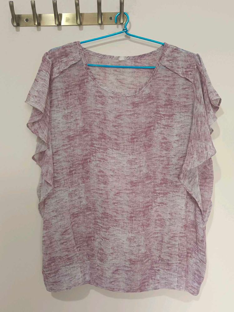Sheer Flowy Blouse with Ruffled Sleeves