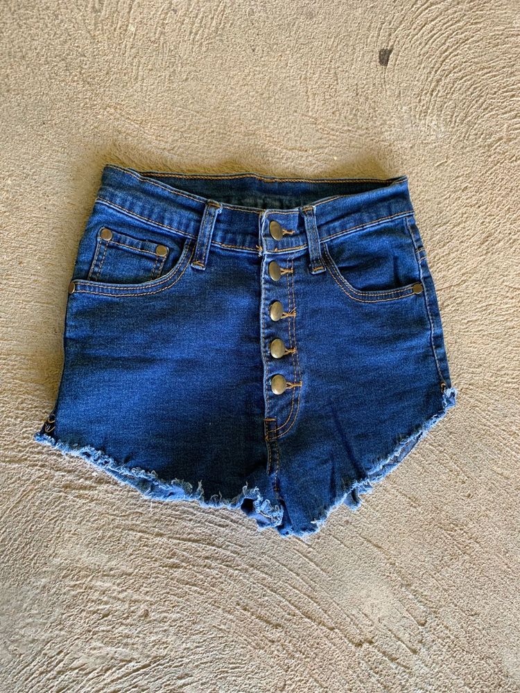 High-Waisted Button-Fly Denim Shorts