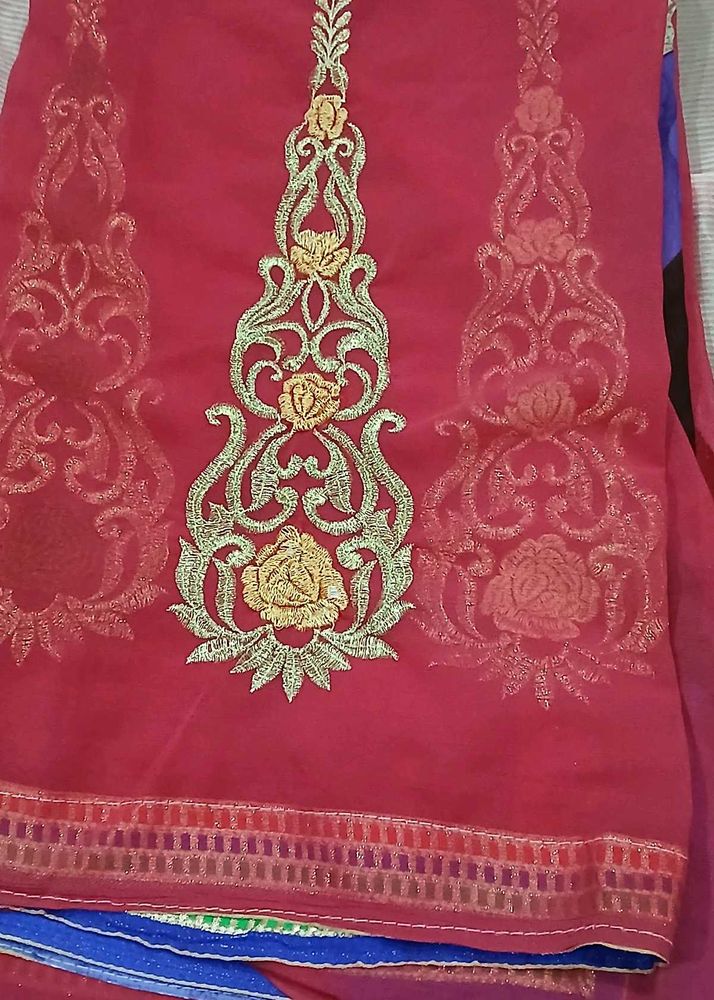 Embroidered Red Silk Saree