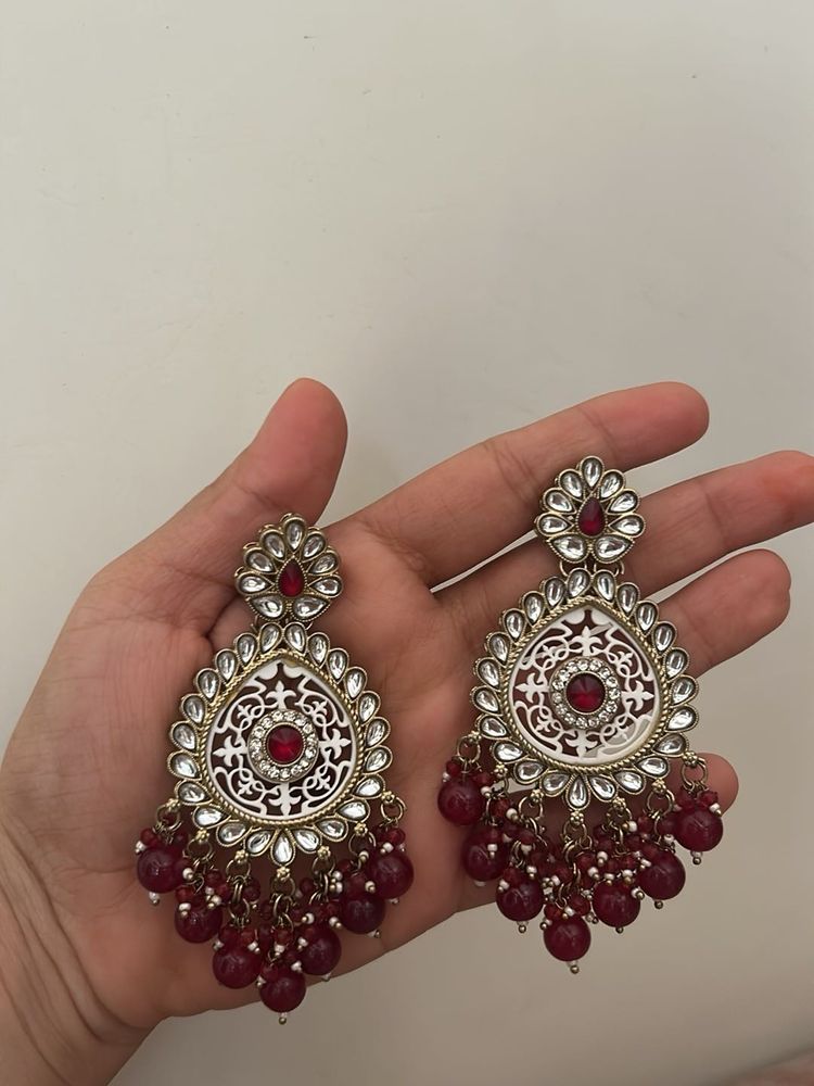 Exquisite Red Stone Jhumka Earrings