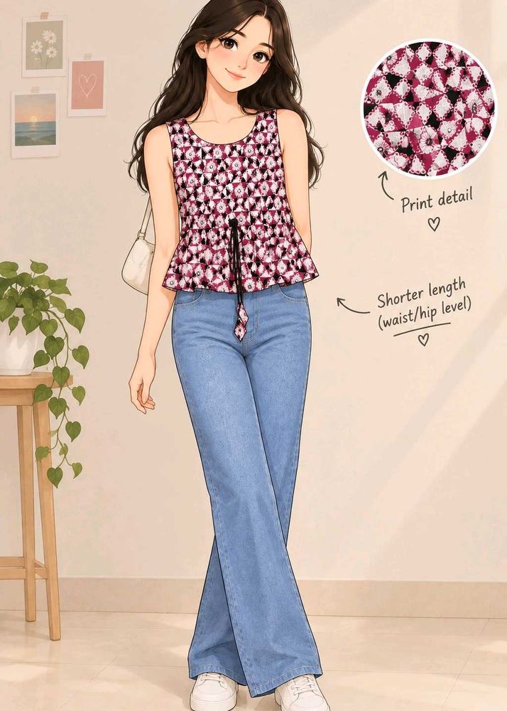 Stylish Printed Sleeveless Peplum Top