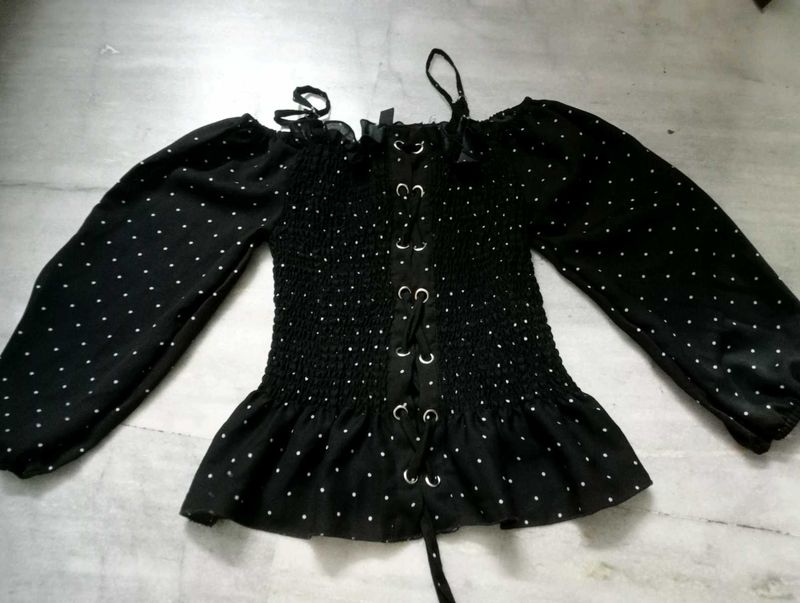 Black Polka Dot Smocked Corset Top