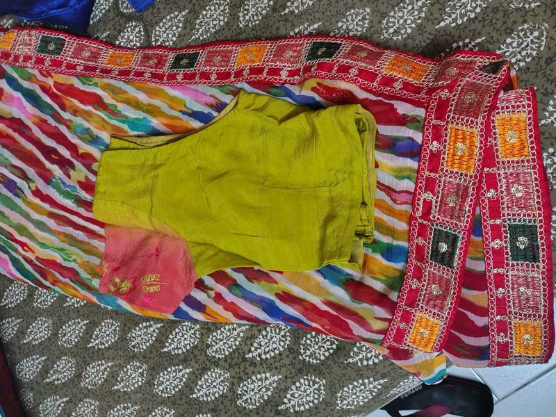 Vibrant Striped Saree with Embellished Border